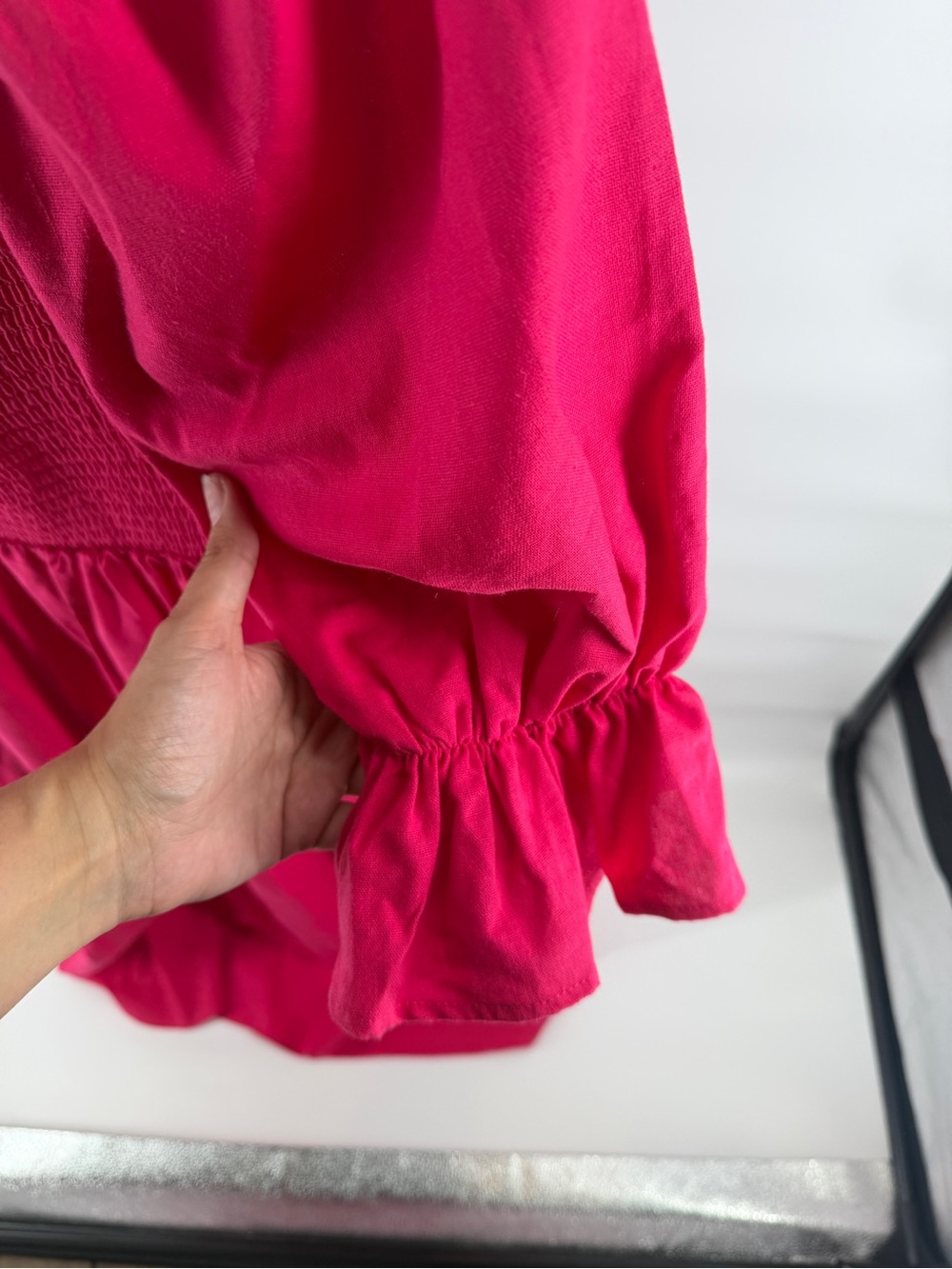 Smocked Square-Neck Midi Dress in Bright Pink from The Red Dress Boutique - Picture 4 of 8